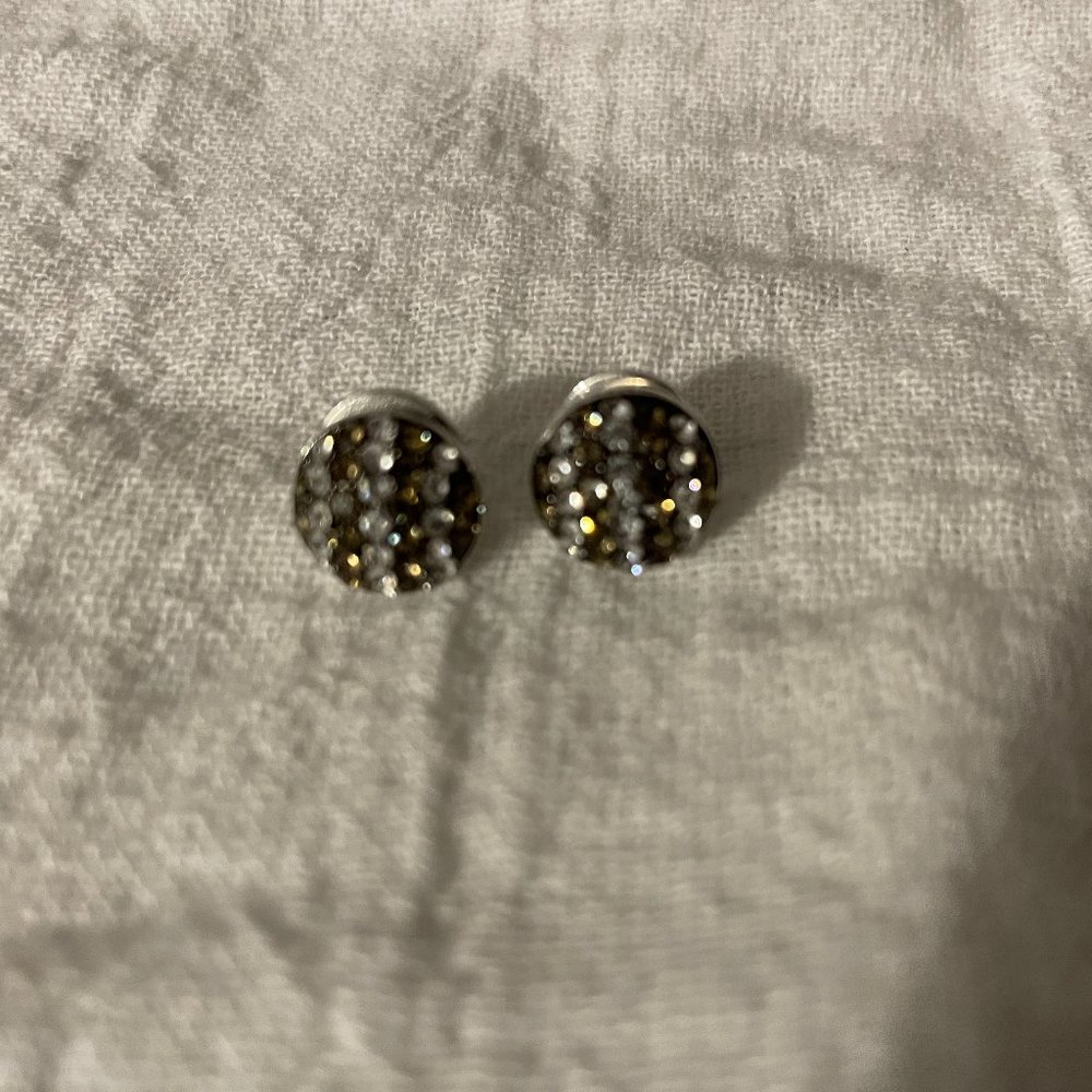 Henri Bendel Brown White Crystal Stud Earrings